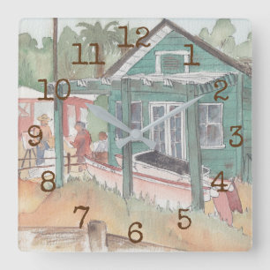 Square Shaped Clock "Watercolor Crystal Cove"