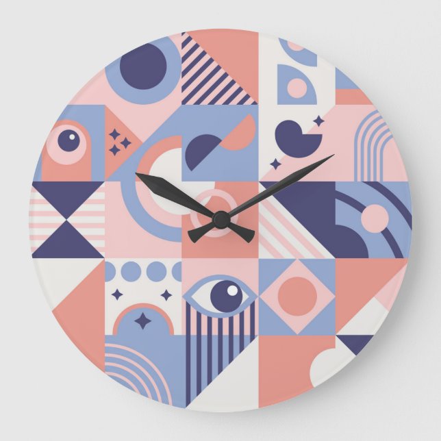 Square Shapes: Geometric Abstract Mosaic Large Clock (Front)