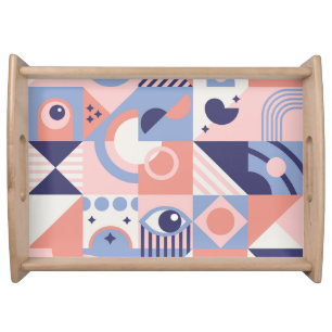 Square Shapes: Geometric Abstract Mosaic Serving Tray
