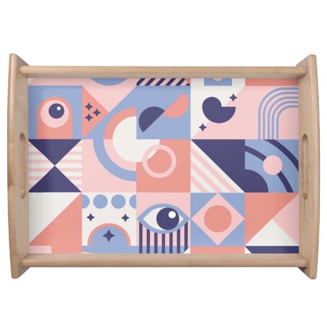 Square Shapes: Geometric Abstract Mosaic Serving Tray (Front)