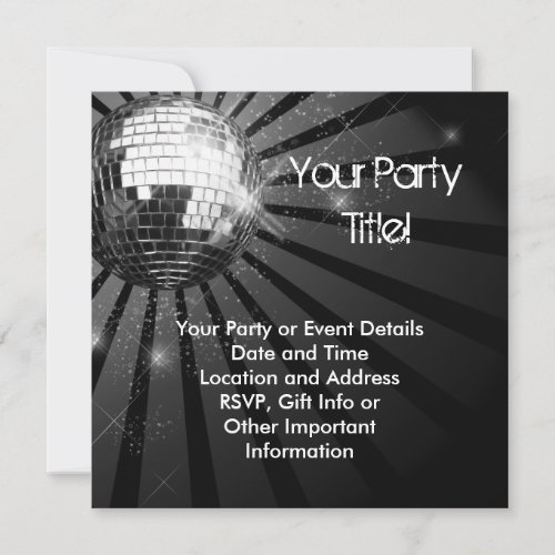 Square Silver Sparkle Disco Ball Party Personalized Announcements