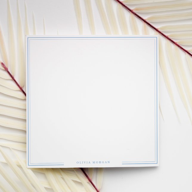 Square Simple Dusty Blue Border Name Stationery Note Card (Creator Uploaded)