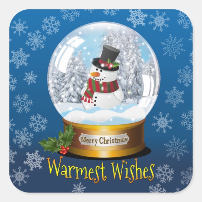 Square Snow Man in A Snow Globe Sticker (Front)