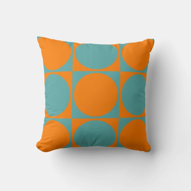 Square Sofa Cushion, Orange&Blue Squares&Circles Throw Pillow (Front)