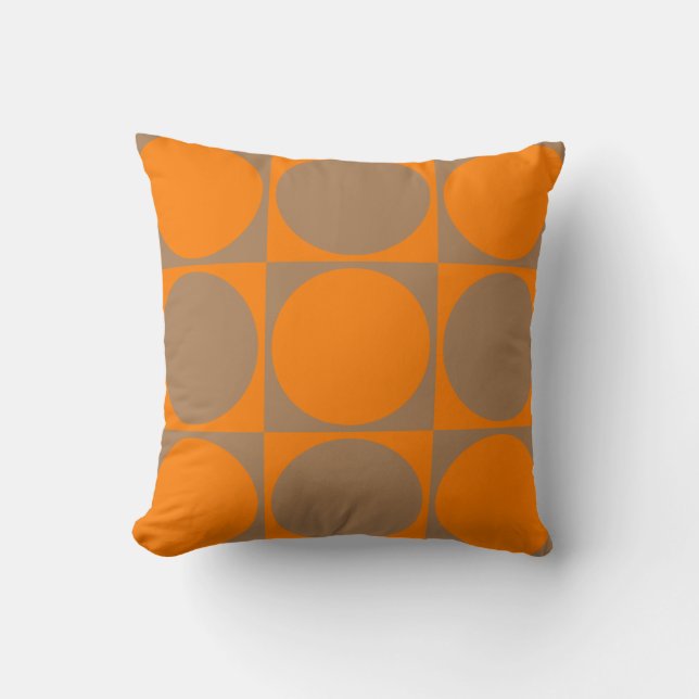 Square Sofa Cushion, Orange&Brown Squares&Circles Throw Pillow (Front)