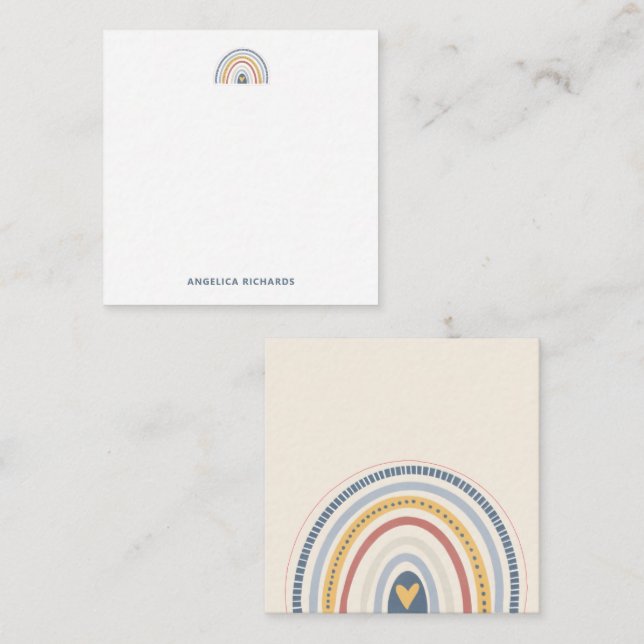 Square Soft Neutral Boho Rainbow Heart Note Card (Front/Back)