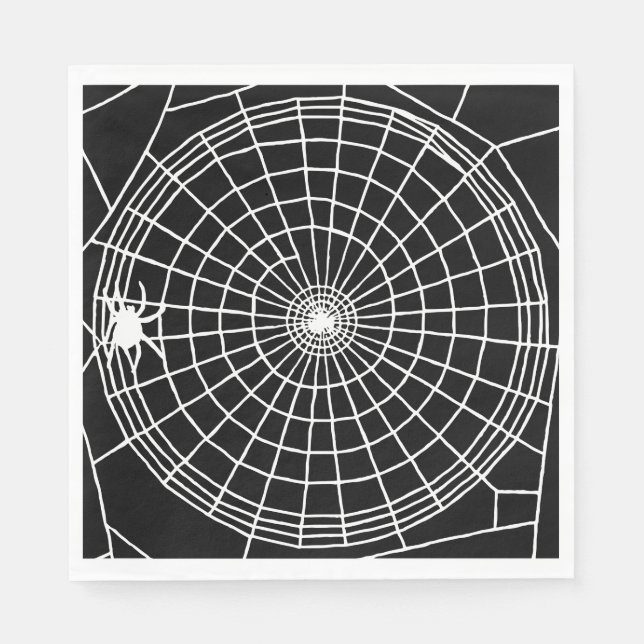 Square Spider Web, Scary Halloween Design Napkins (Front)