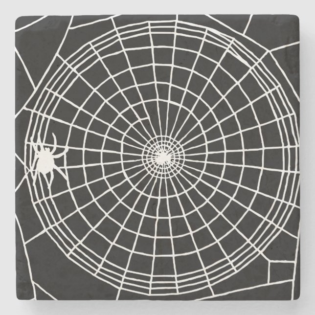 Square Spider Web, Scary Halloween Design Stone Coaster (Front)