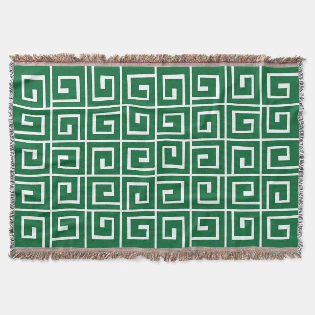 Square Spirals - Forest Green on White Throw Blanket (Front)