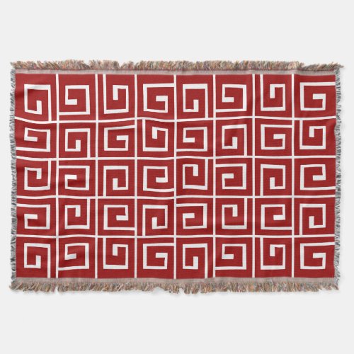 Square Spirals _ Ruby Red on White Throw Blanket