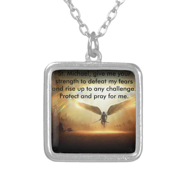 Square St Michael Silver Plated Necklace (Front)