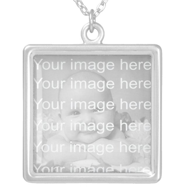 Square Sterling Silver Baby Photo Necklace (Front)
