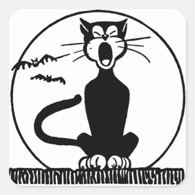 SQUARE STICKER HOWLING BLACK CAT (Front)