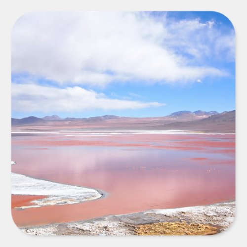 Square sticker of Laguna Colorada in Bolivia