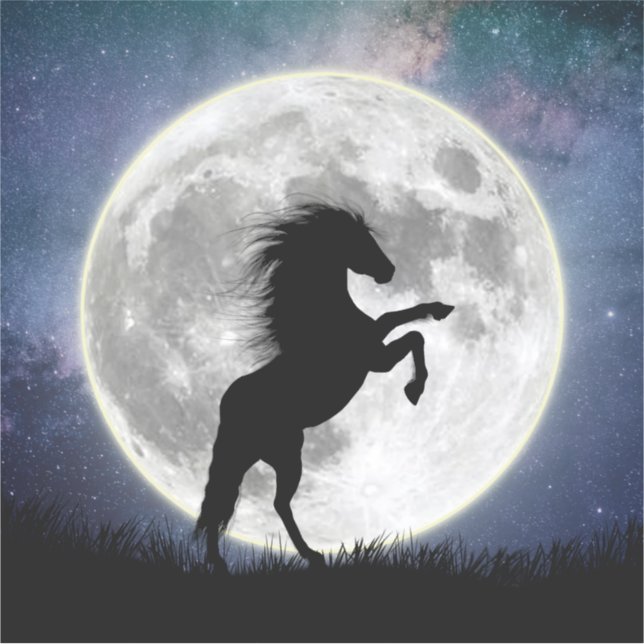 Square Sticker The horse and the white moon (Front)