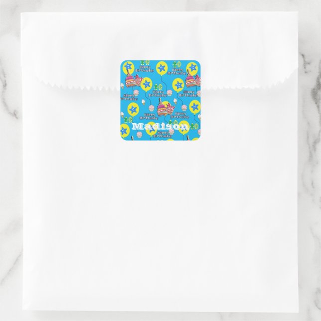 Square Stickers, #10 Happy 10th Birthday Blue Sticker (Bag)
