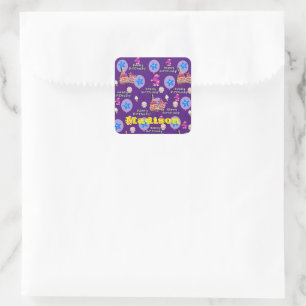 Square Stickers, #5 Happy 5th Birthday Purple Sticker