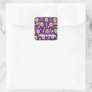 Square Stickers, #8 Happy 8th Birthday Purple Sticker