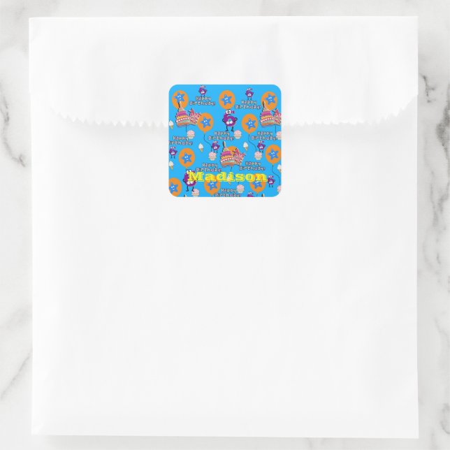 Square Stickers, Happy 6th Birthday Blue Square Sticker (Bag)