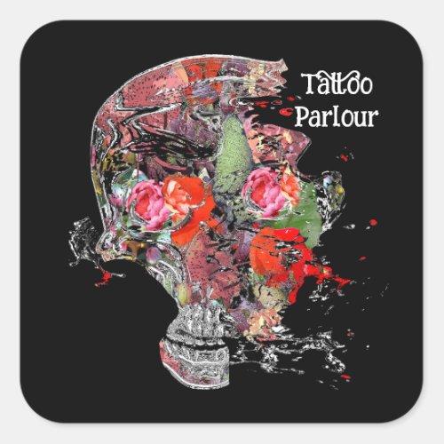 Square Stickers Tattoo parlor skull floral