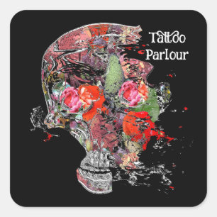 Square Stickers Tattoo parlor skull floral