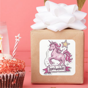 Square Stickers Unicorn and the inscription,,Hand