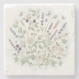 Square Stone Coaster – Botanical Watercolor