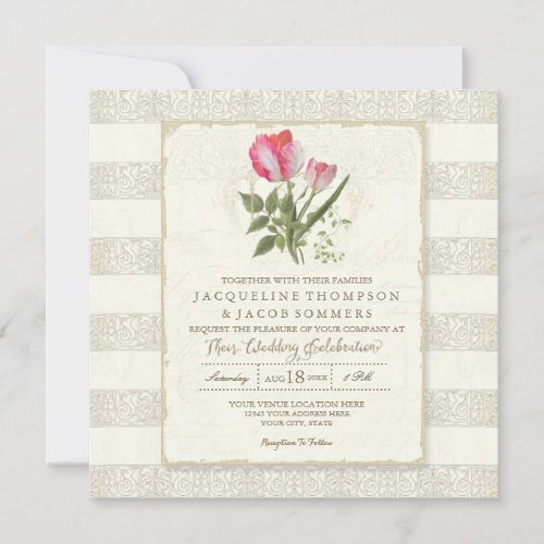 Square Striped Elegant Vintage Garden Floral Invitation