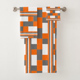 Square Stripes Orange Grey White Geometric Pattern