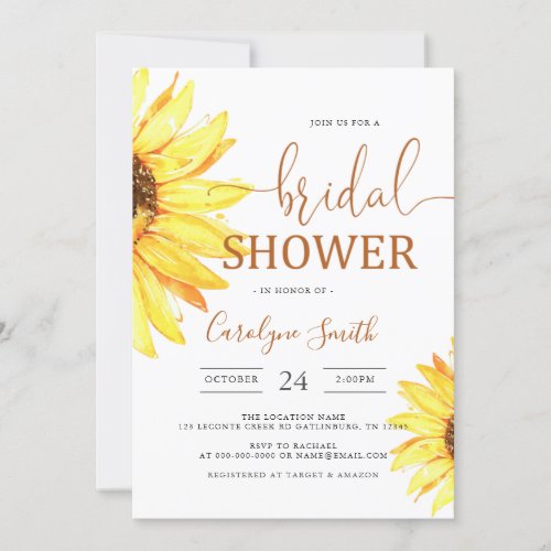 Square Sunflower Fields Bridal Shower Invitation