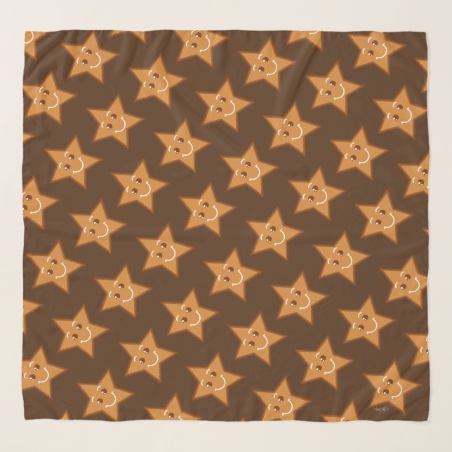Square sweet XmaS Gingerbread Cool Star Pattern Scarf (Front)