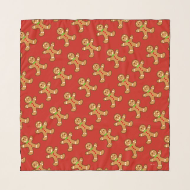 Square sweet XmaS Gingerbread Man Pattern Scarf (Front)