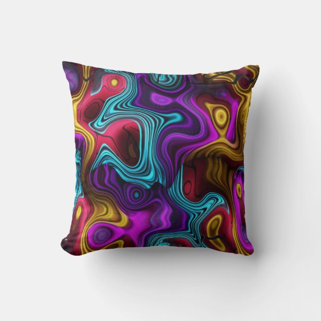 Square Swirls Purple Teal Pink Yellow Gold Throw Pillow (Front)