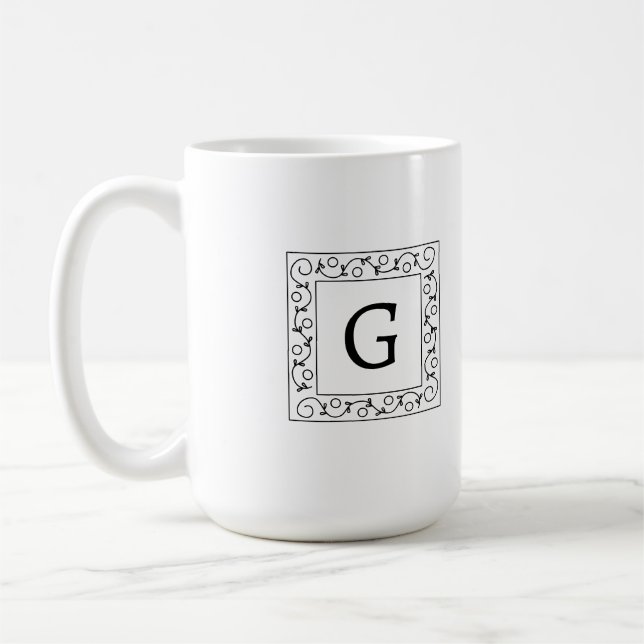 Square Swirly Vines Monogram Coffee Mug (Left)