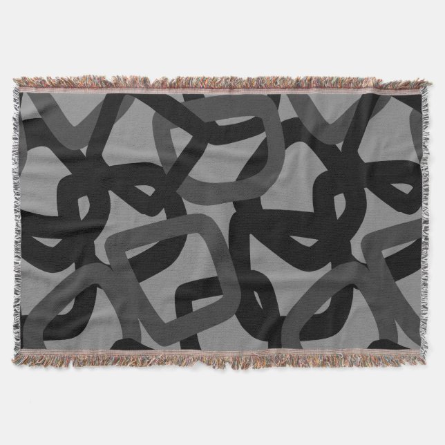 Square Tangle Black & Charcoal Gray Throw Blanket (Front)