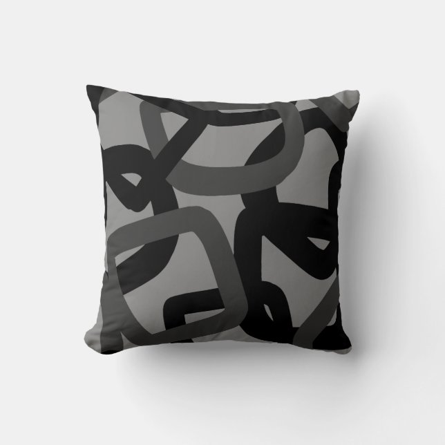 Square Tangle Black & Charcoal Gray Throw Pillow (Front)