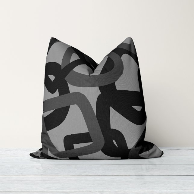Square Tangle Black & Charcoal Gray Throw Pillow (Creator Uploaded)