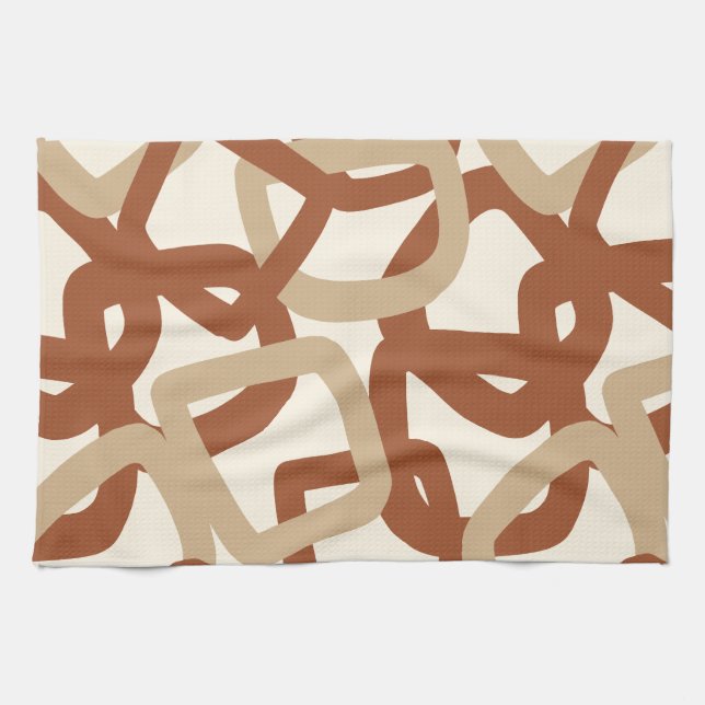 Square Tangle Burnt Sienna Cream Kitchen Towel (Horizontal)
