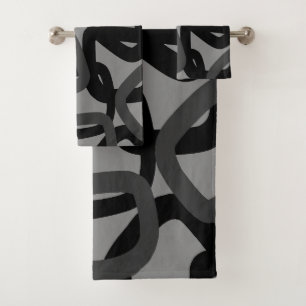 Square Tangle Jet Black Charcoal Gray Bath Towel Set