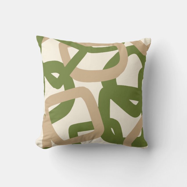 Square Tangle Olive Green Throw Pillow (Front)