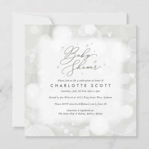 Square Taupe BokehSparkles Baby Shower Invitation