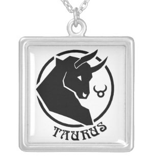 Square Taurus Zodiac Sign Silver Plated Necklace