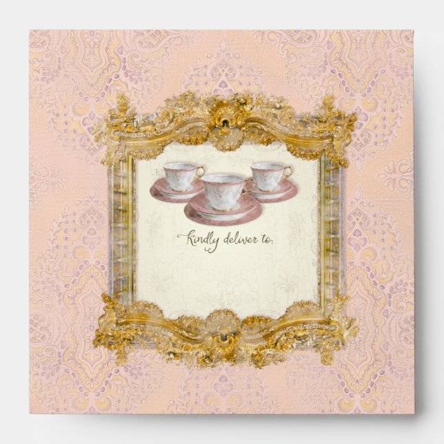 Square Tea Party Bridal Shower Royal Palace Gold Envelope (Front)