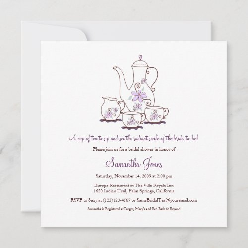 Square Tea Set Bridal Shower Invitations