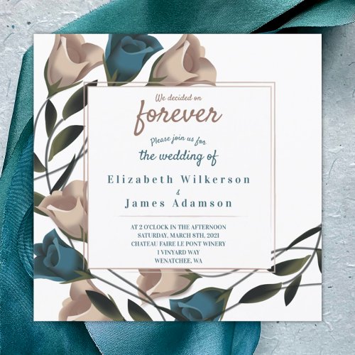 Square Teal and Beige Wedding Invitation