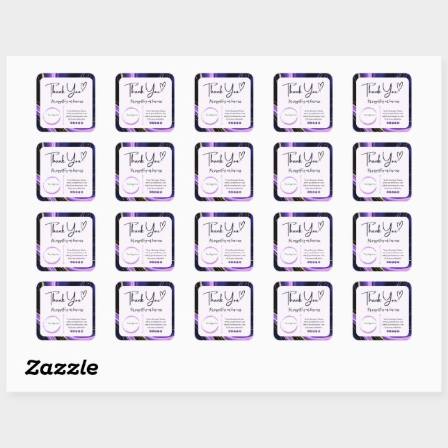 Square Thank You Business Stickers - Marble Design (Sheet)
