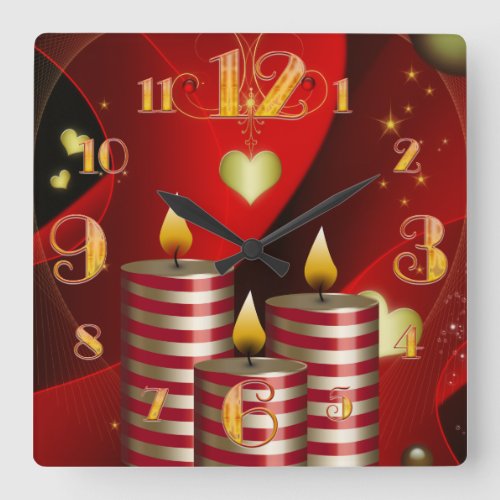 Square Three Christmas Candles Clock