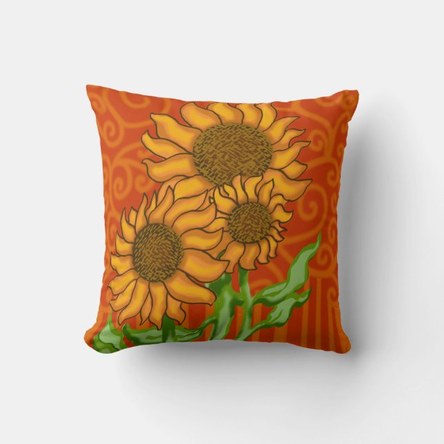 Square Throw Pillow/Sunflower Trio Throw Pillow (Front)