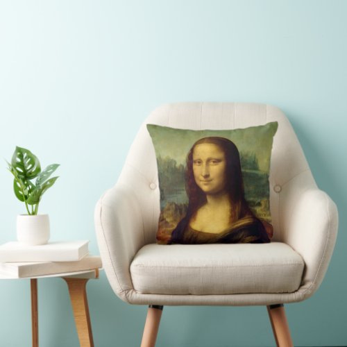 Square Throw Pillow with Mona Lisa Print