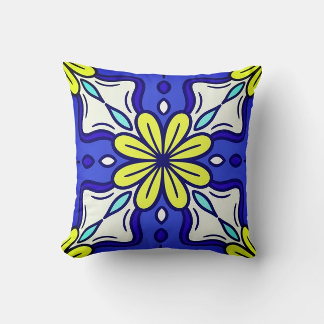 Square Throw Pillow with Yellow Flowers (Front)